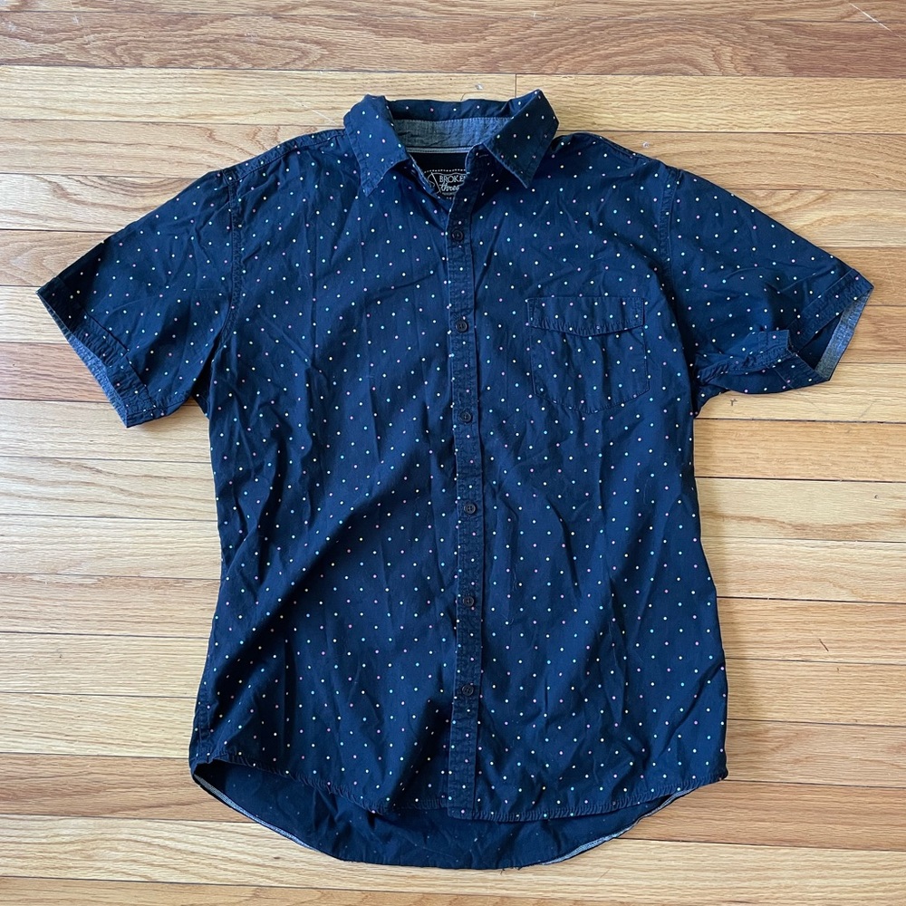 Broken Threads Rainbow Polka Dot Short Sleeve But… - image 1